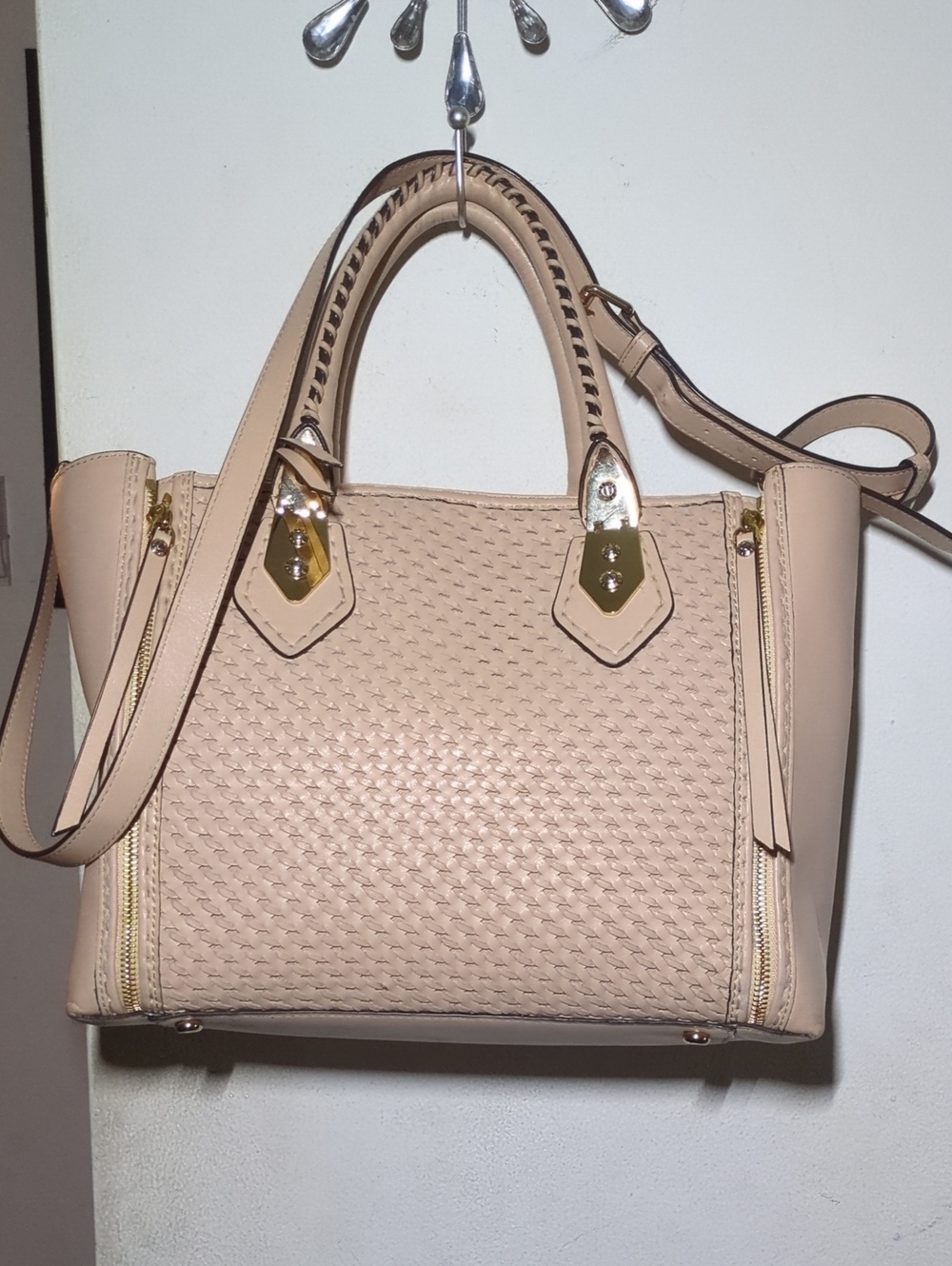 henri bendel Blush Woven Satchel with Gold Hardware NOW ONLY $200